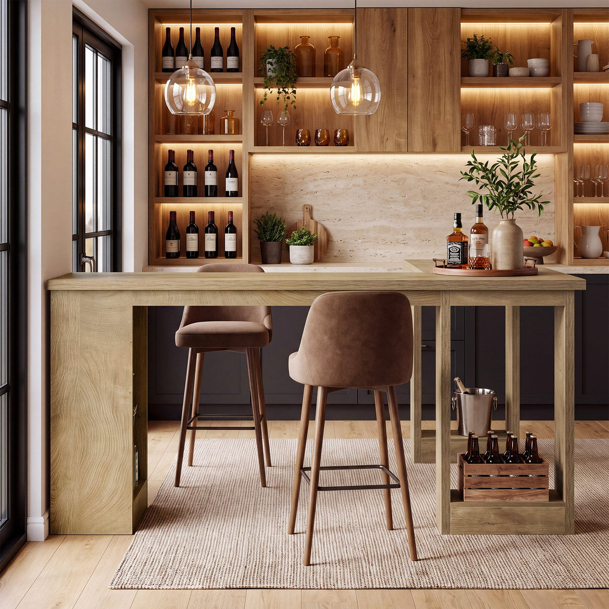 L-Shaped Bar Table, leg and base detail