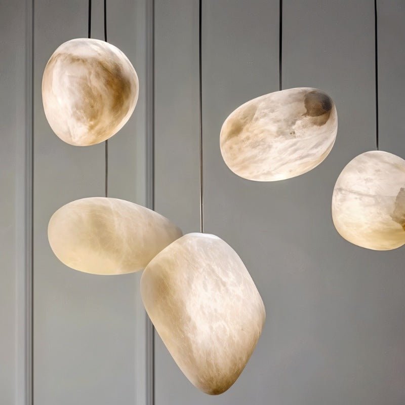Lapis Alabaster Pendant Light, unlit profile view