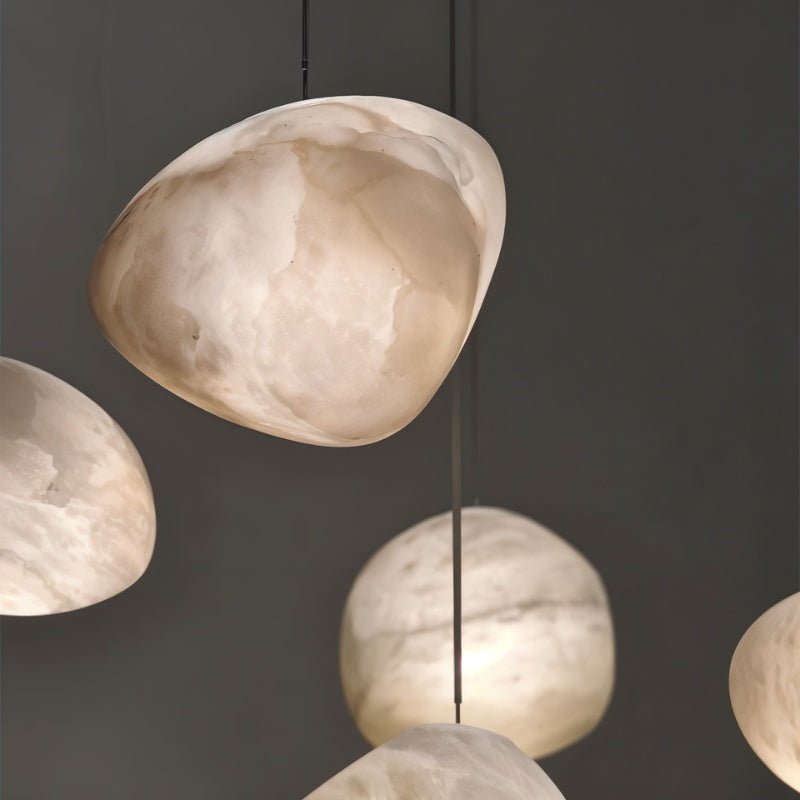 Lapis Alabaster Pendant Light, glow and light quality close up