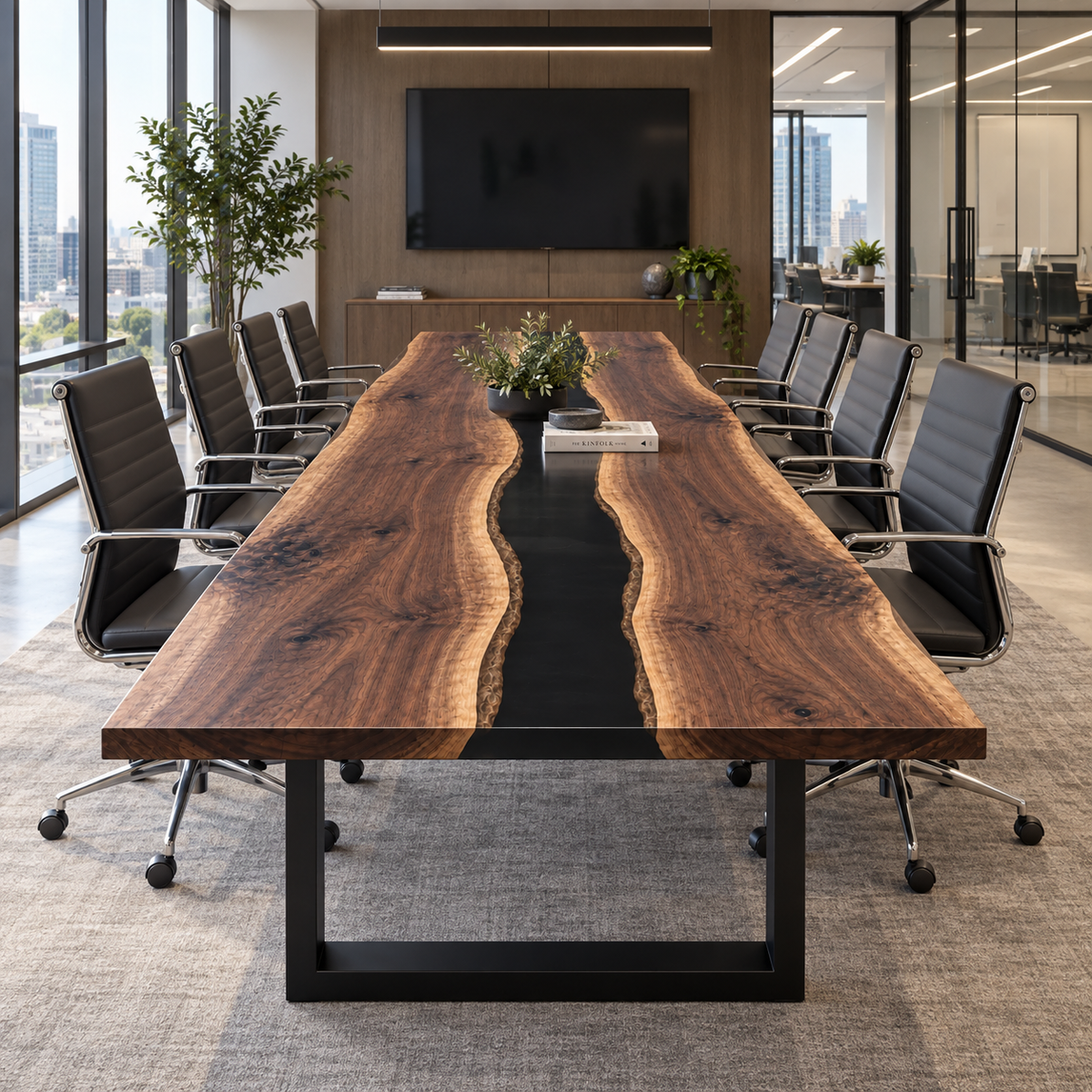 Live Edge Walnut Black Epoxy Table, full tabletop view