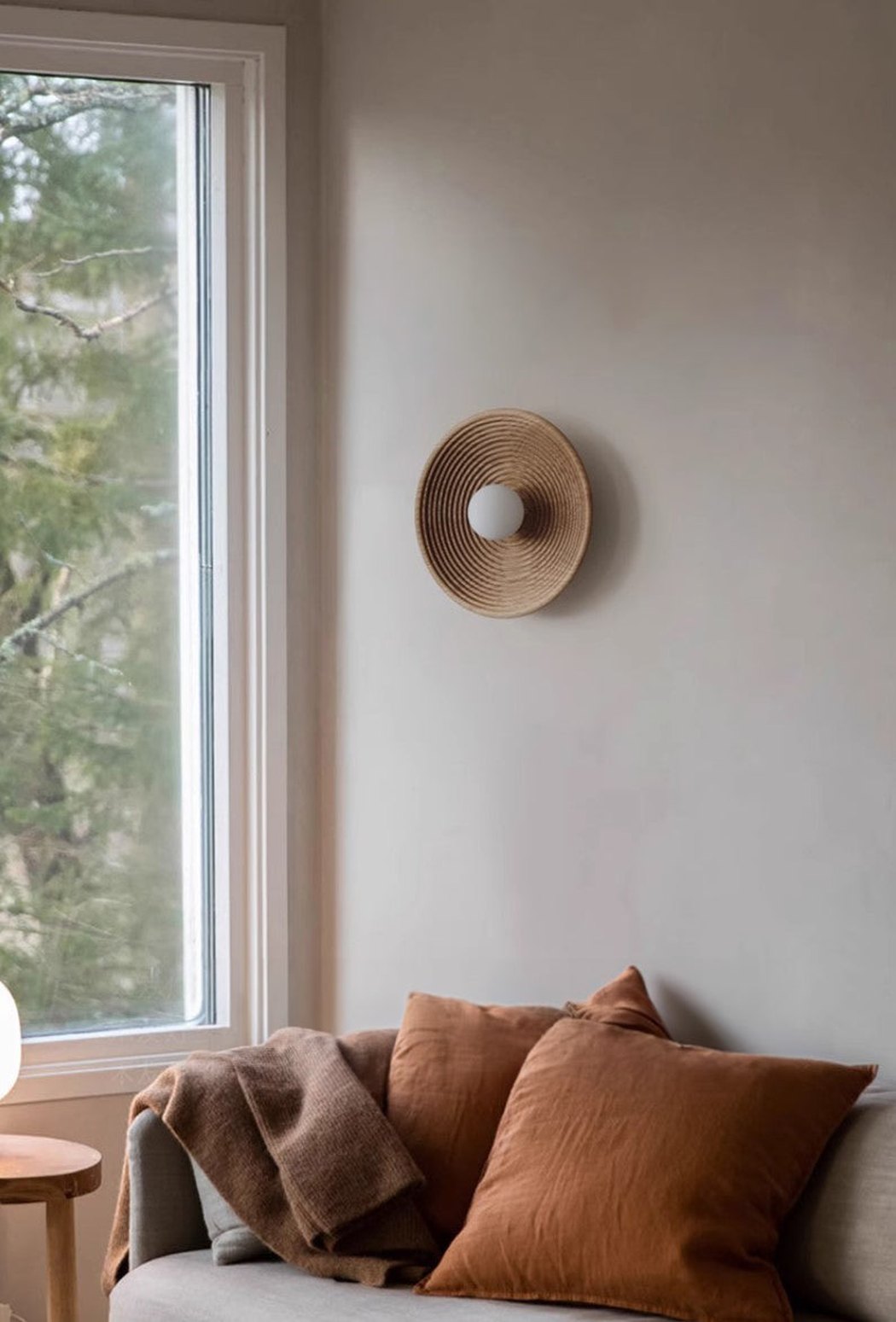 Longleaf Natural Wooden Plate Wall Light, angled view