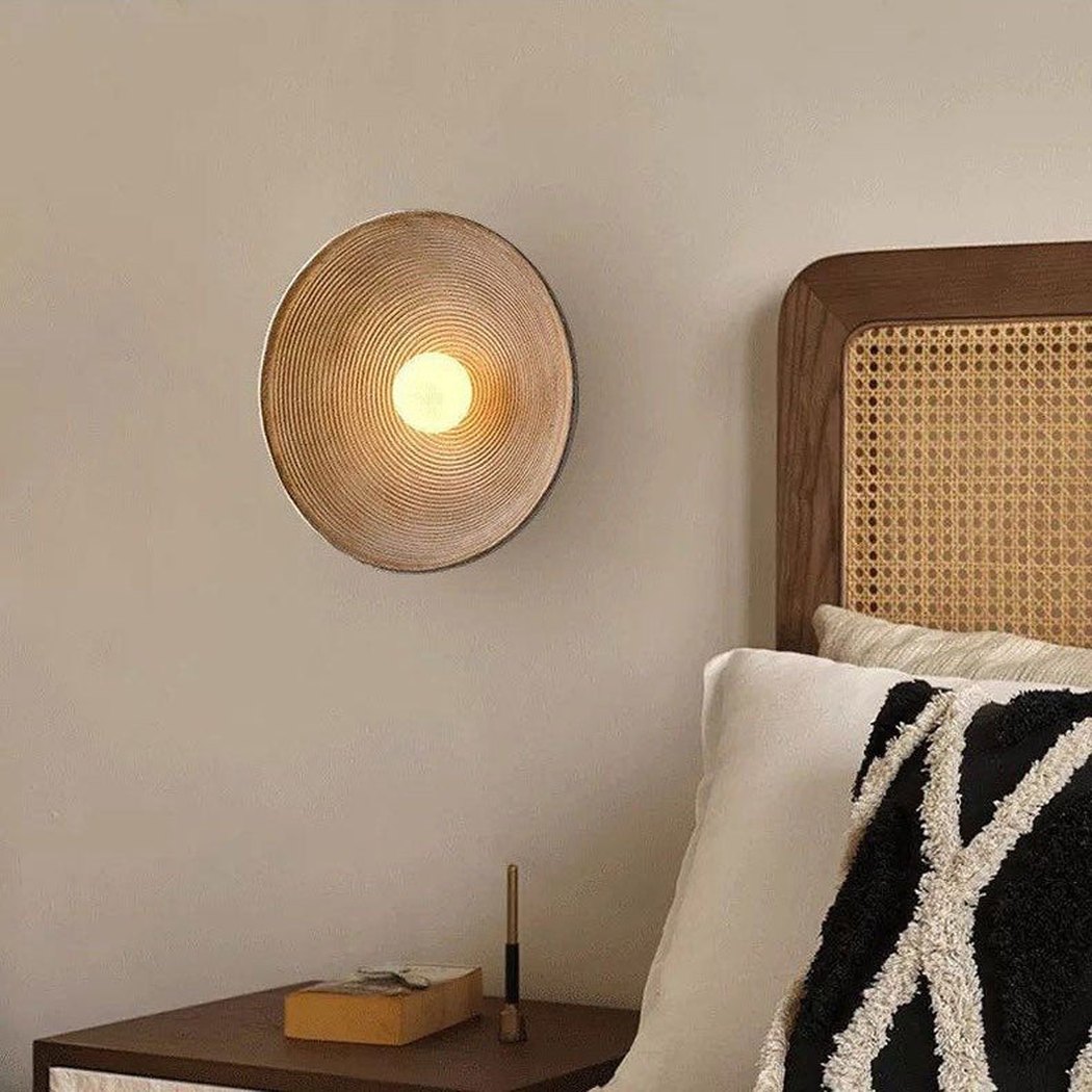 Longleaf Wooden Texture Plate Wall Light In White, shade and diffuser detail