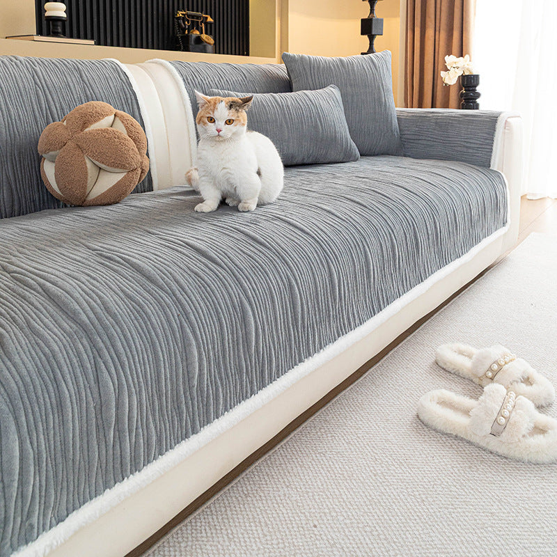 Luxe Crystal Velvet Sofa Protector, styled in a living space
