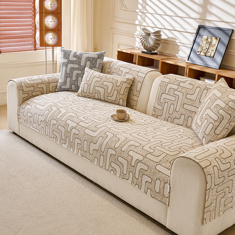 Luxury Maze Chenille Sectional Sofa Cover, folded detail