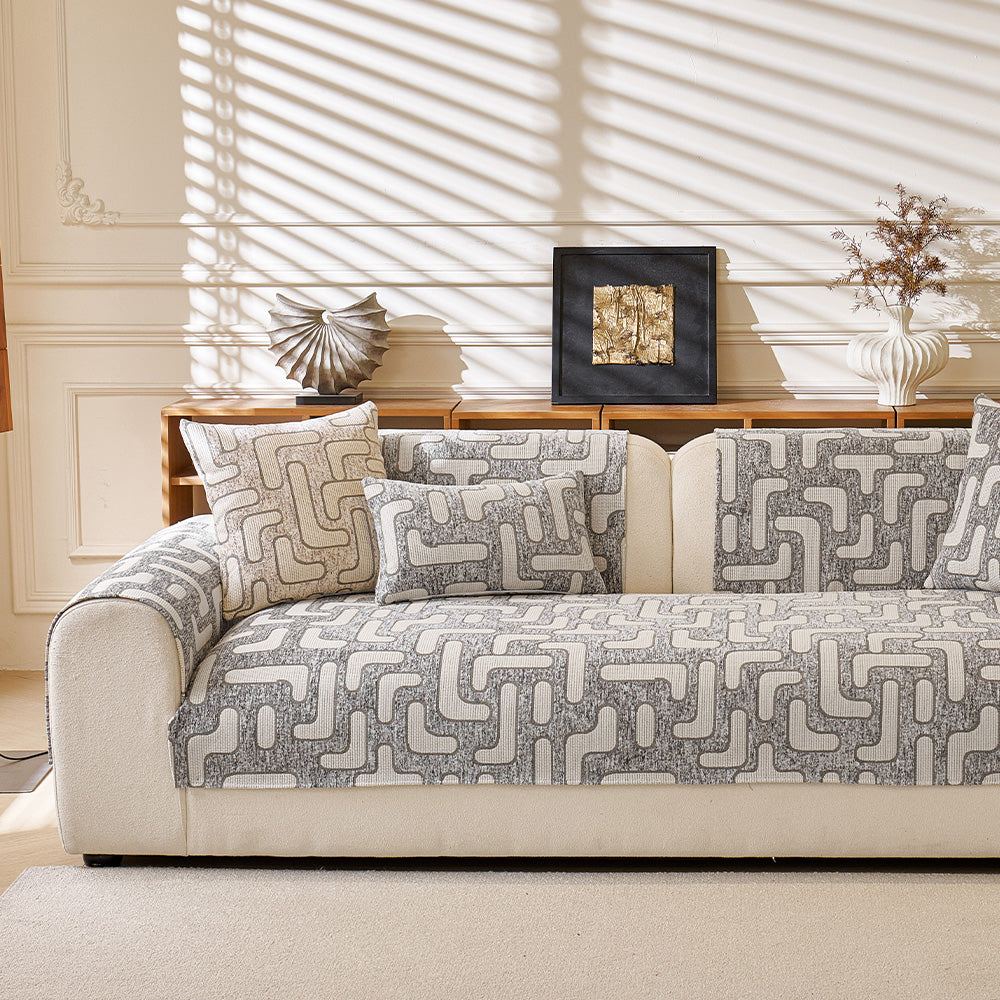 Luxury Maze Chenille Sectional Sofa Cover, front view