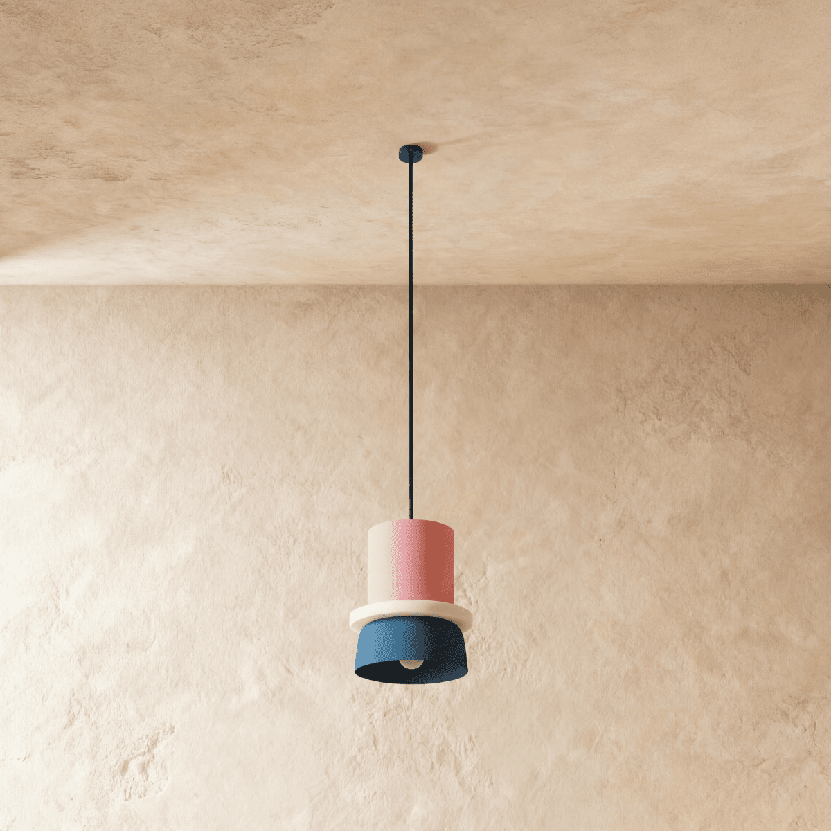 Macaron Metal Pendant Light, second lit and hanging in a styled room
