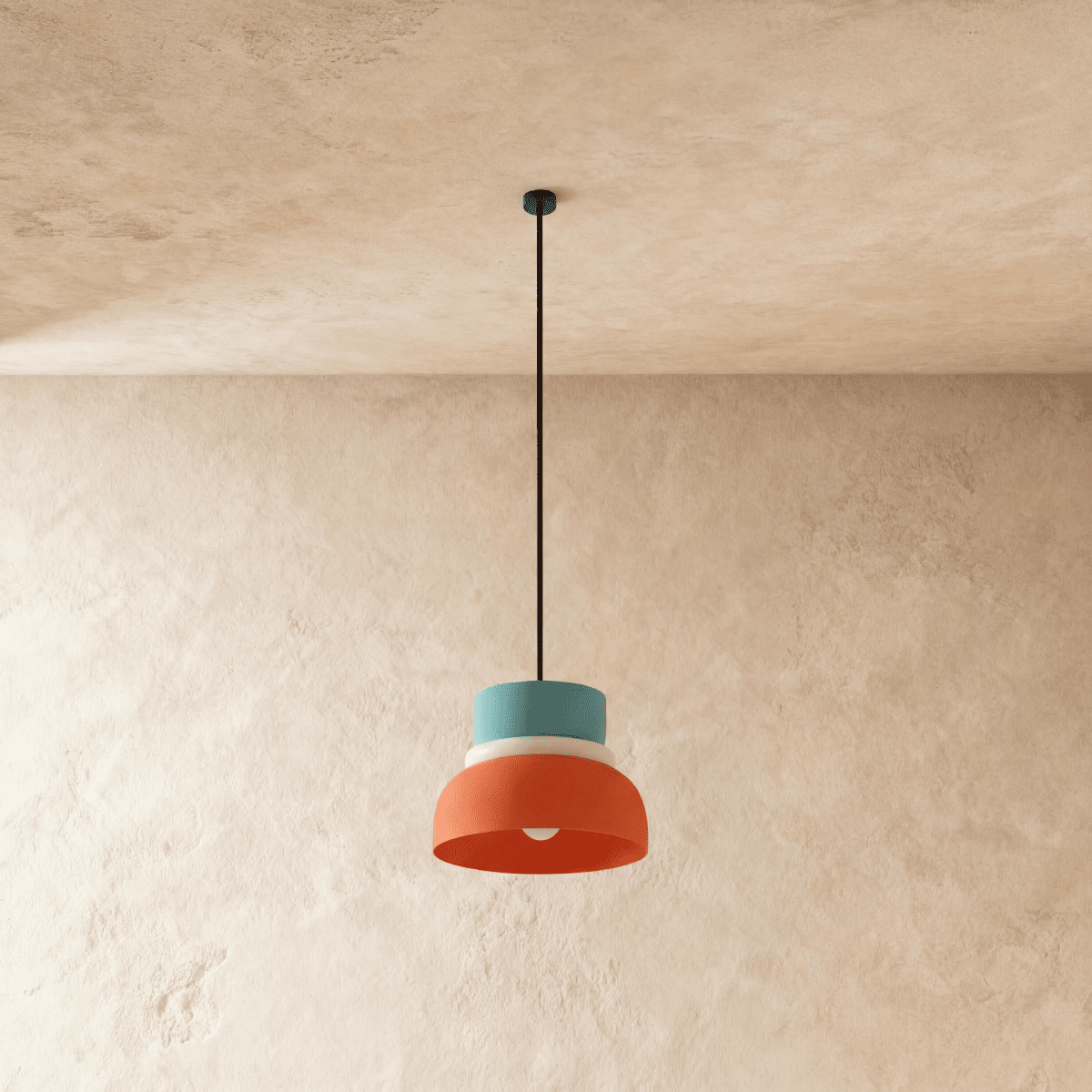Macaron Metal Pendant Light, second shown in scale within a hallway