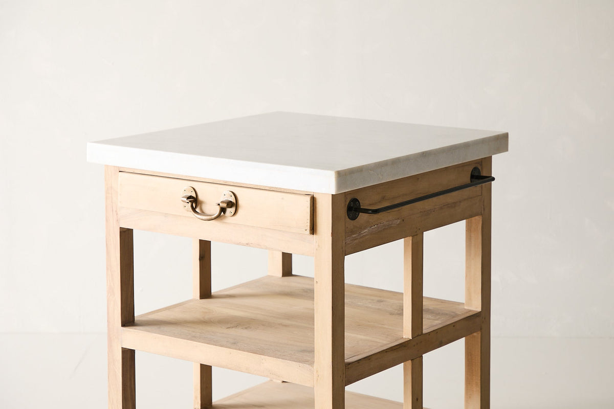 Mari Square Kitchen Marble Island, angled three quarter view