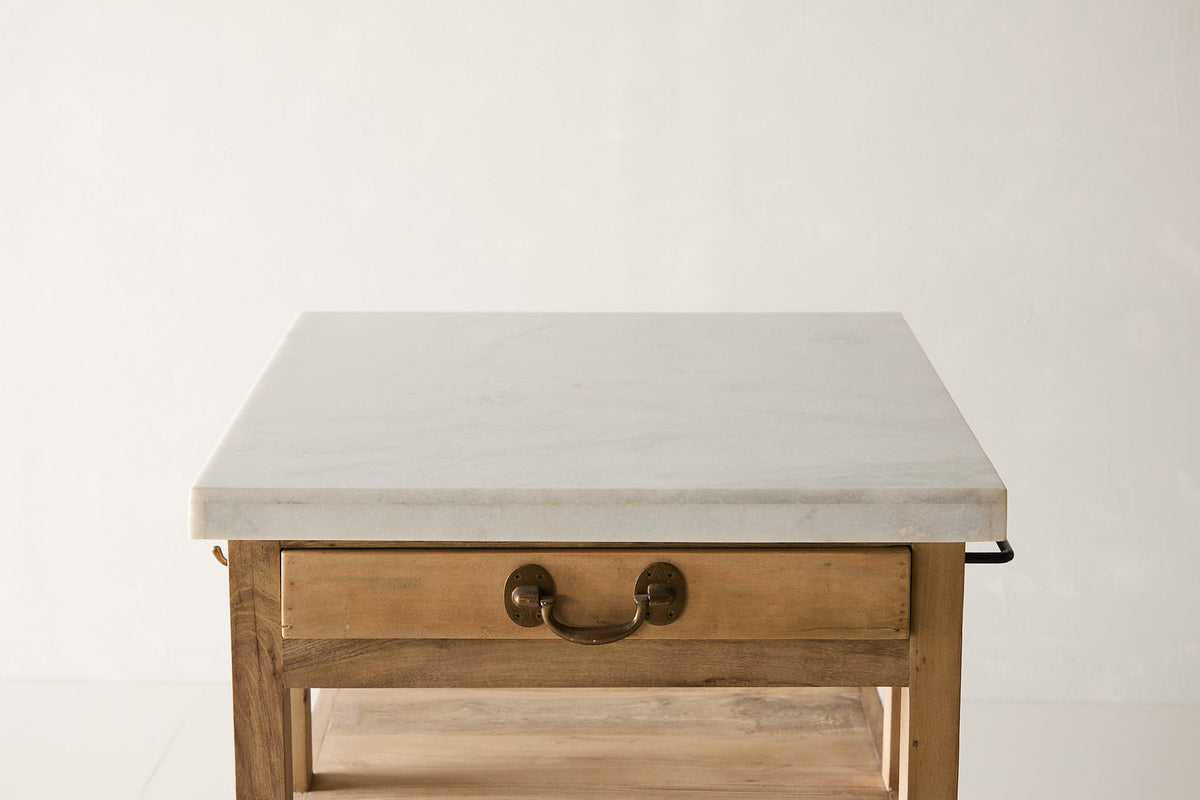 Mari Square Kitchen Marble Island, open door and storage view