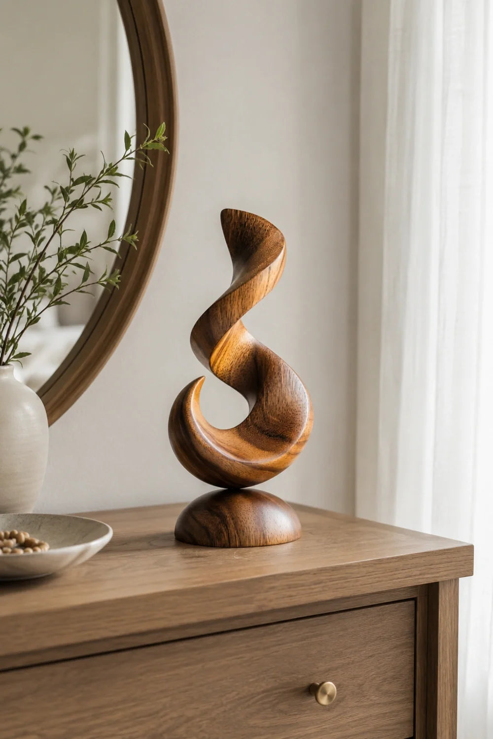 Meridian Abstract Wood Sculpture, surface texture close up