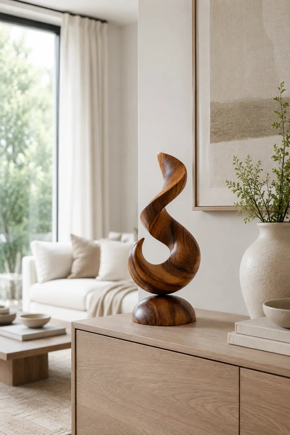 Meridian Abstract Wood Sculpture, profile view