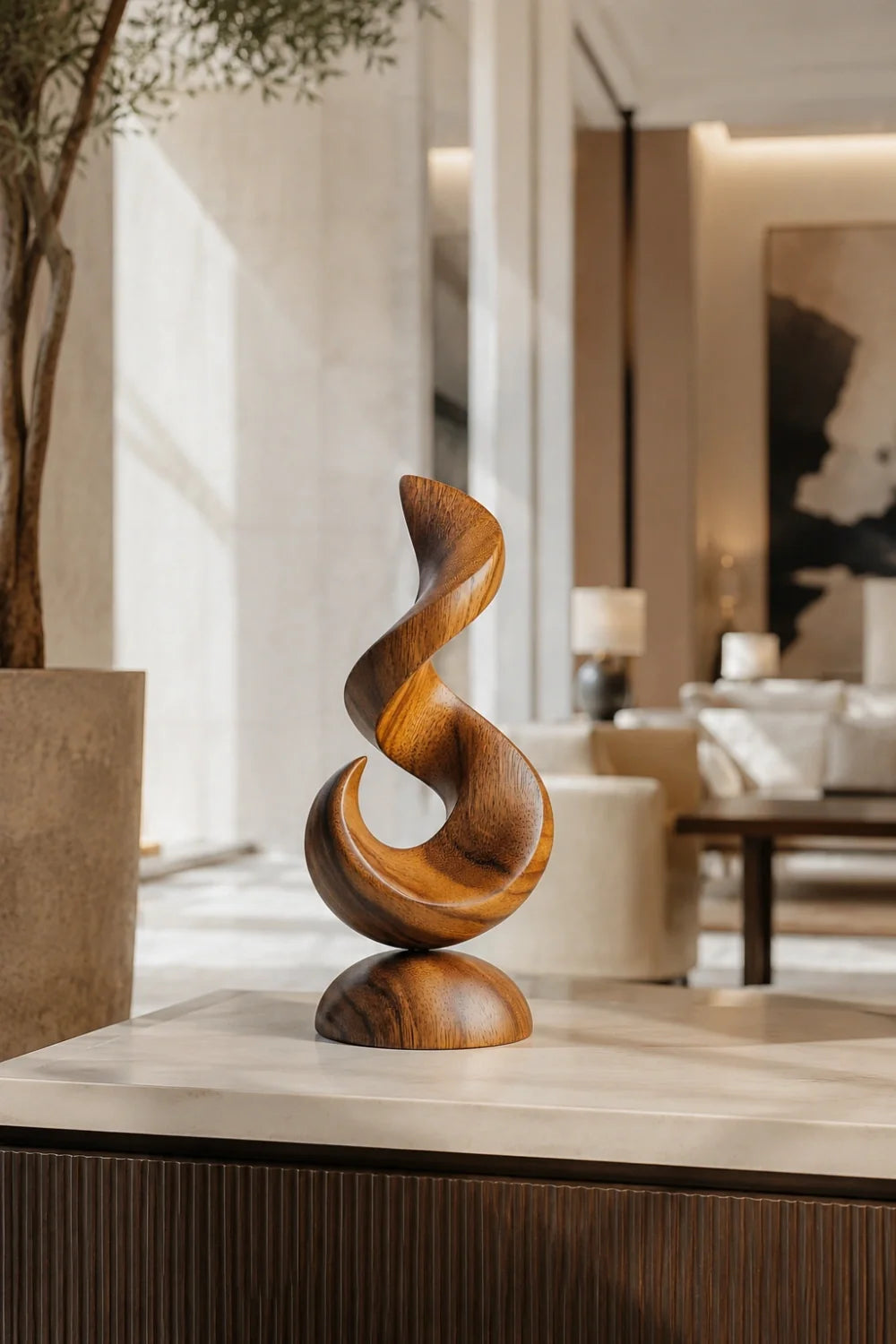 Meridian Abstract Wood Sculpture, top down view