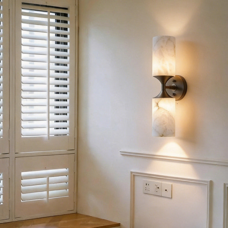 Merrick Alabaster Wall Sconce, warm glow when lit