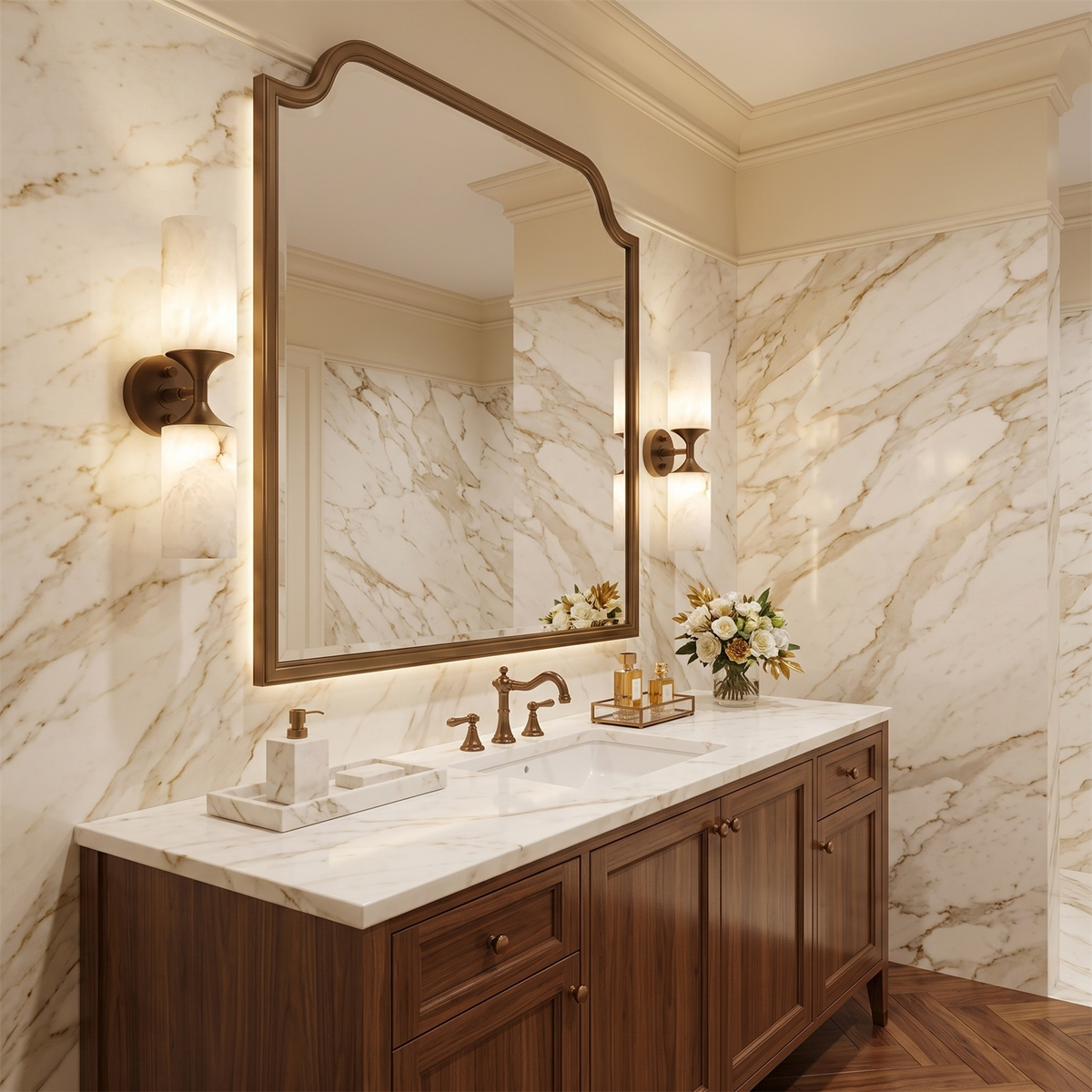 Merrick Alabaster Wall Sconce, canopy and mount detail