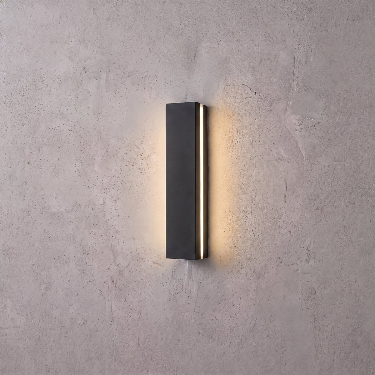 Modern Outdoor Wall Light, lit after dark