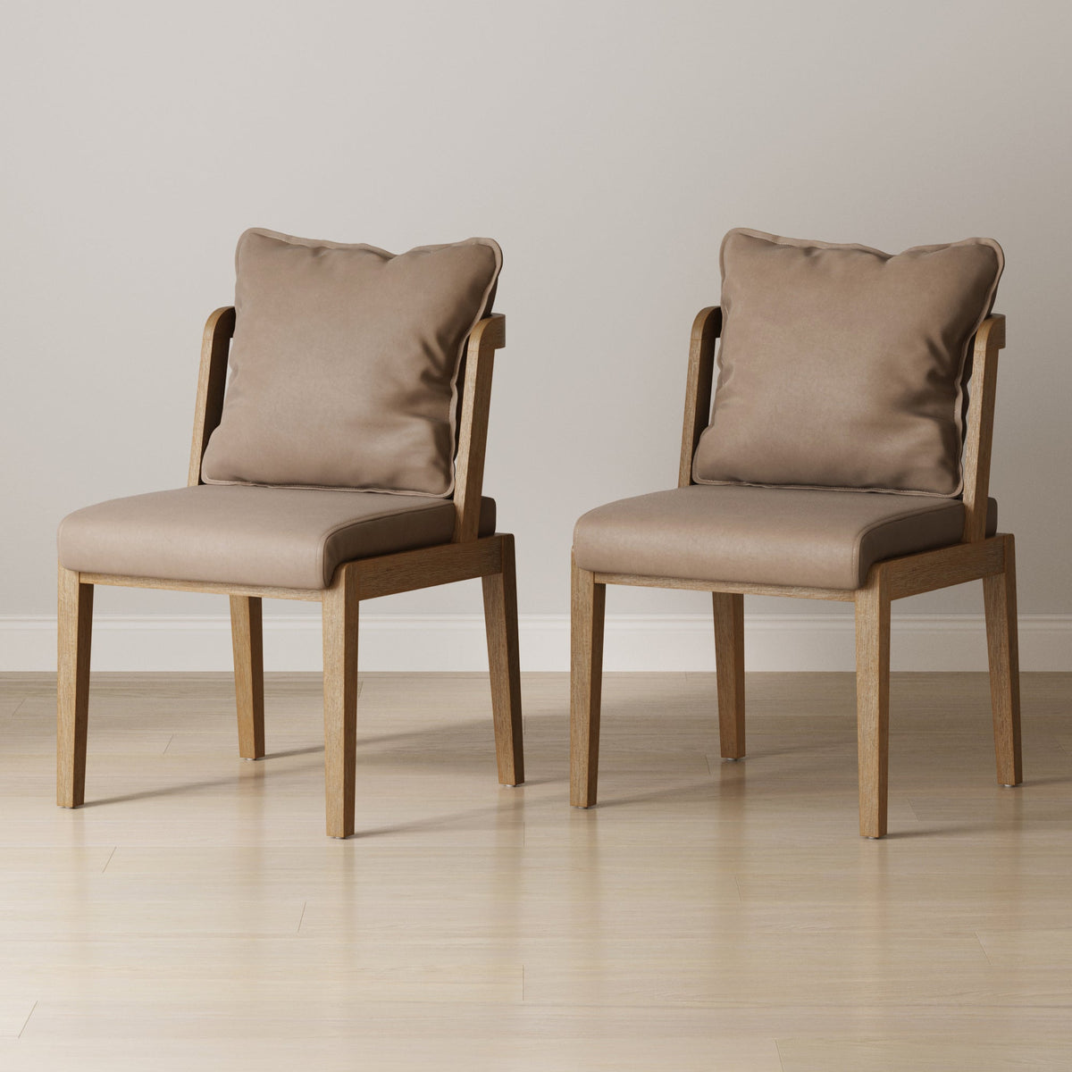 Modern Wood Faux Leather Dining Chair (Set of 2), alternate studio angle