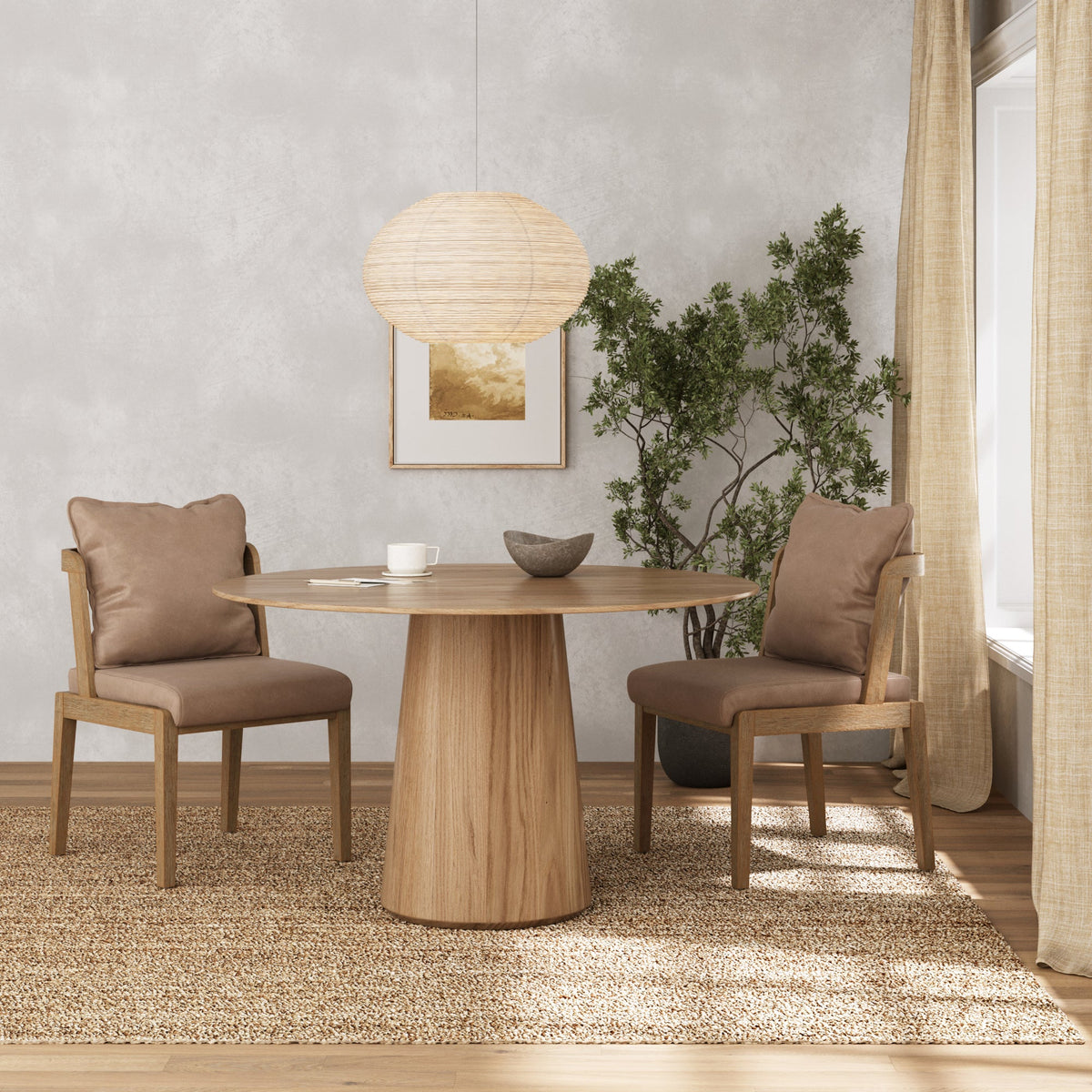 Modern Wood Faux Leather Dining Chair (Set of 2), styled in a real room