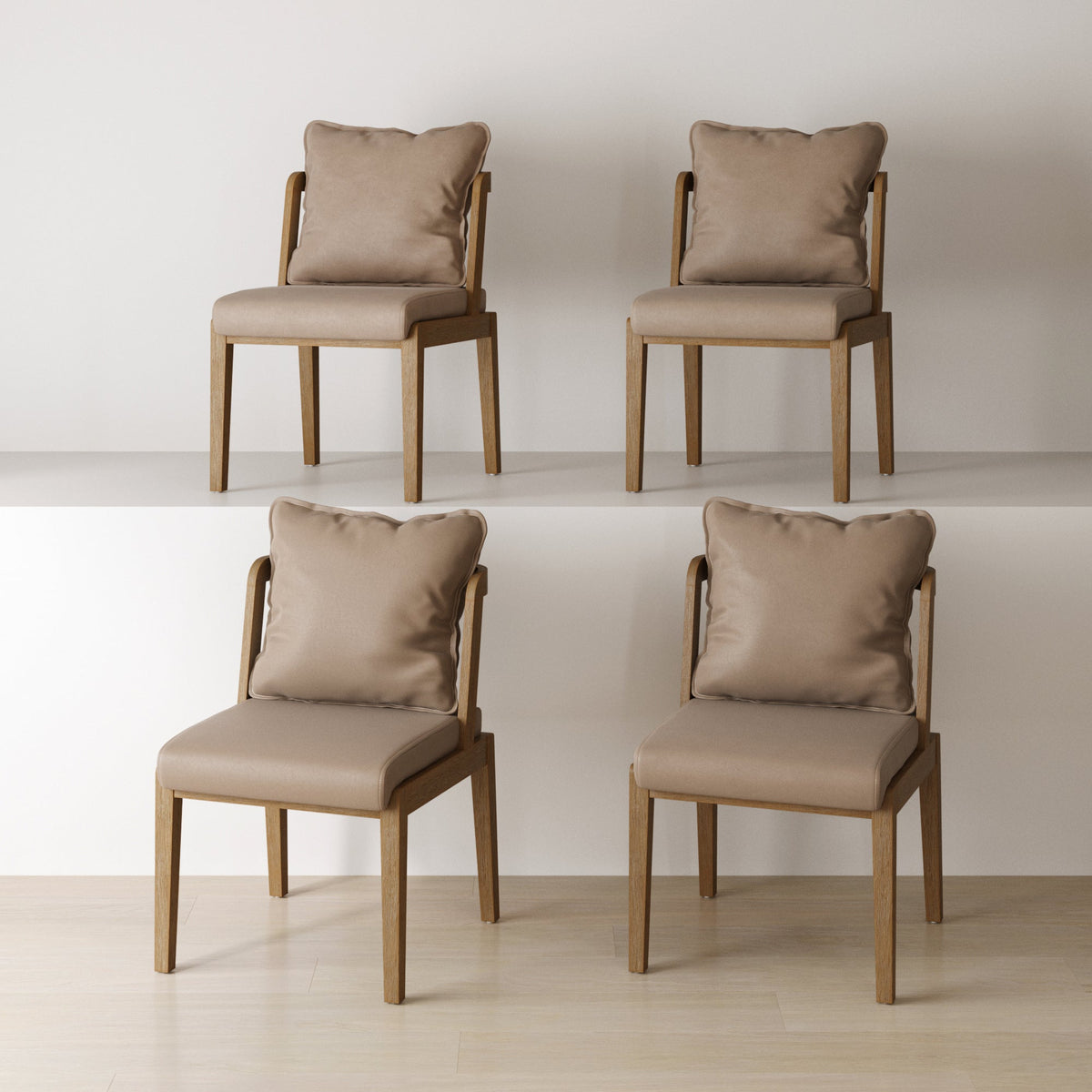 Modern Wood Faux Leather Dining Chair (Set of 4), alternate studio angle