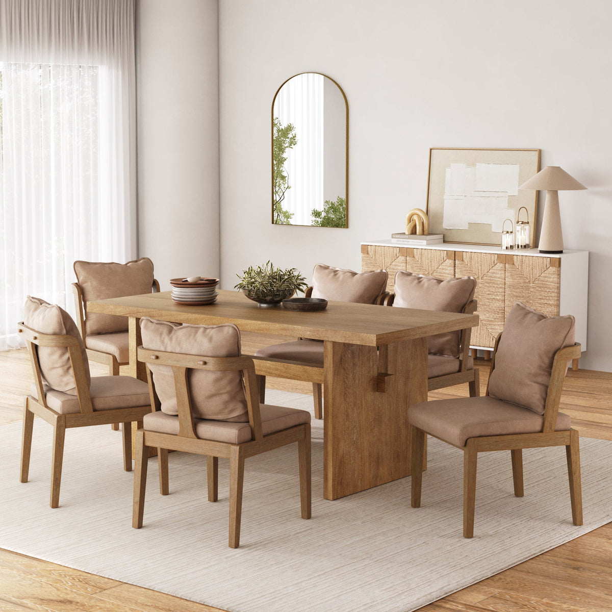 Modern Wood Faux Leather Dining Chair (Set of 6), main studio shot