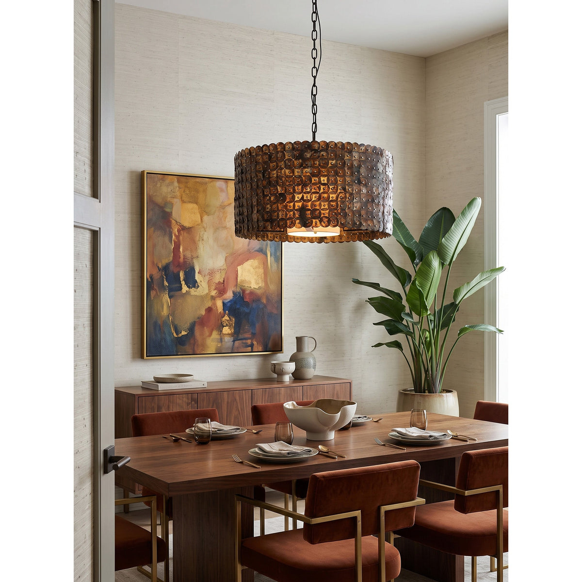 Naerix Shell Pendant Lamp, second lit in a styled room
