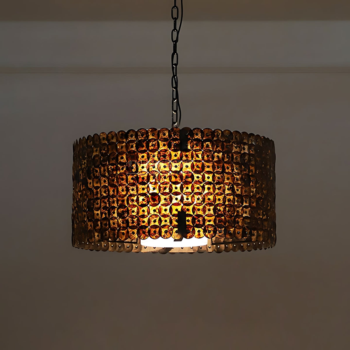 Naerix Shell Pendant Lamp, third lit in a styled room