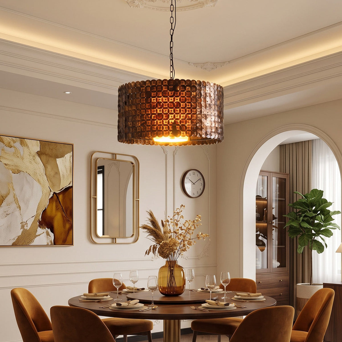 Naerix Shell Pendant Lamp, scale against a ceiling