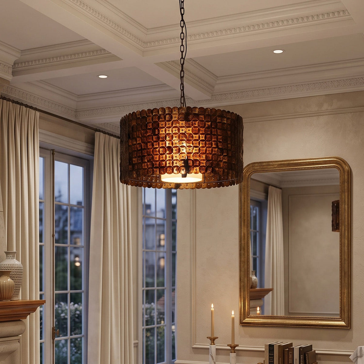 Naerix Shell Pendant Lamp, unlit detail view