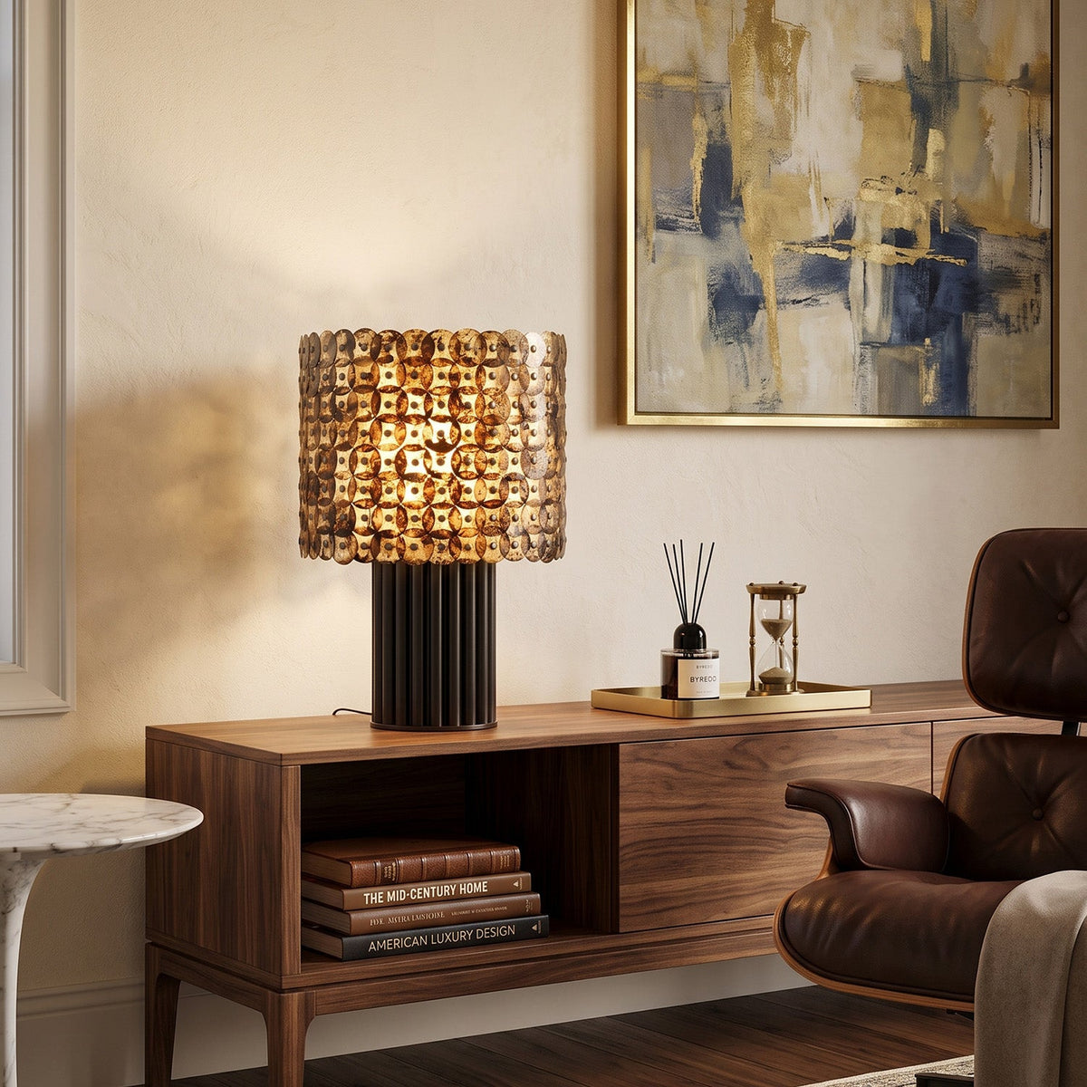 Naerix Shell Table Lamp, scale beside a book