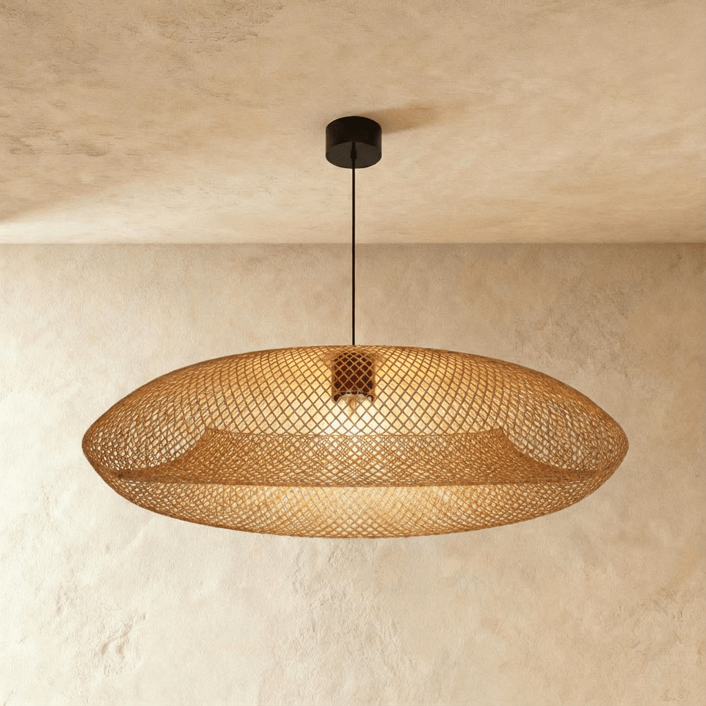 Nest Rattan Pendant Light, full fixture front view