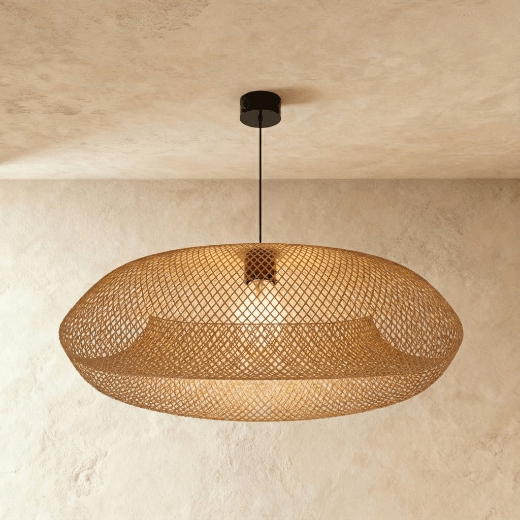 Nest Rattan Pendant Light, close up of the finish and material