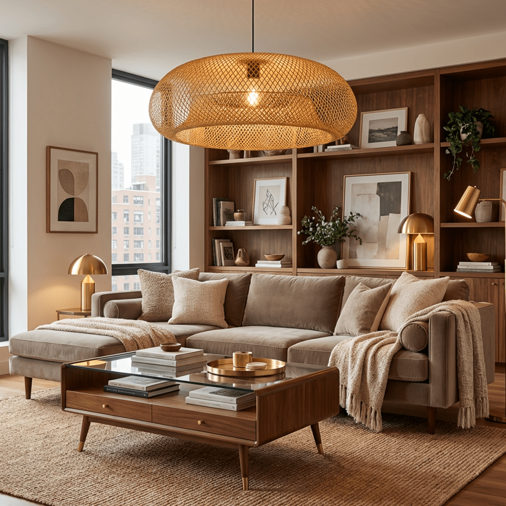 Nest Rattan Pendant Light, unlit profile view