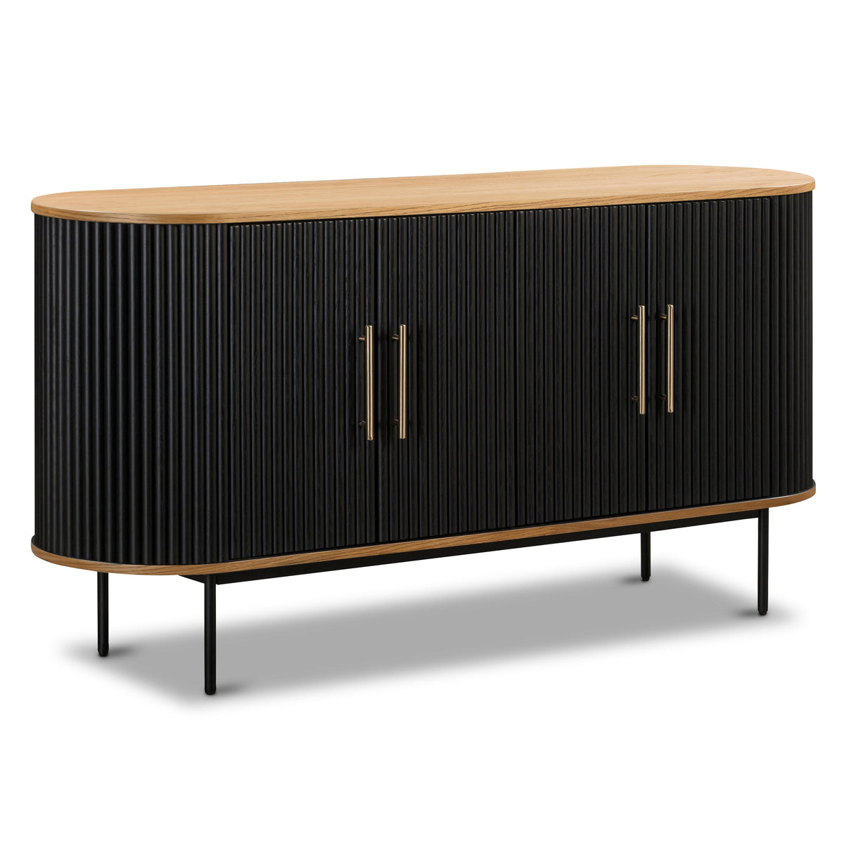 Noir 65" Oak Sideboard, Black, open door and storage view