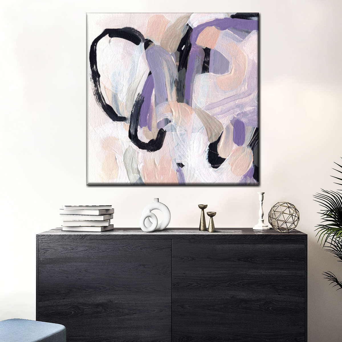 Pastel Brush Abstract IV Wall Art, styled in a hallway