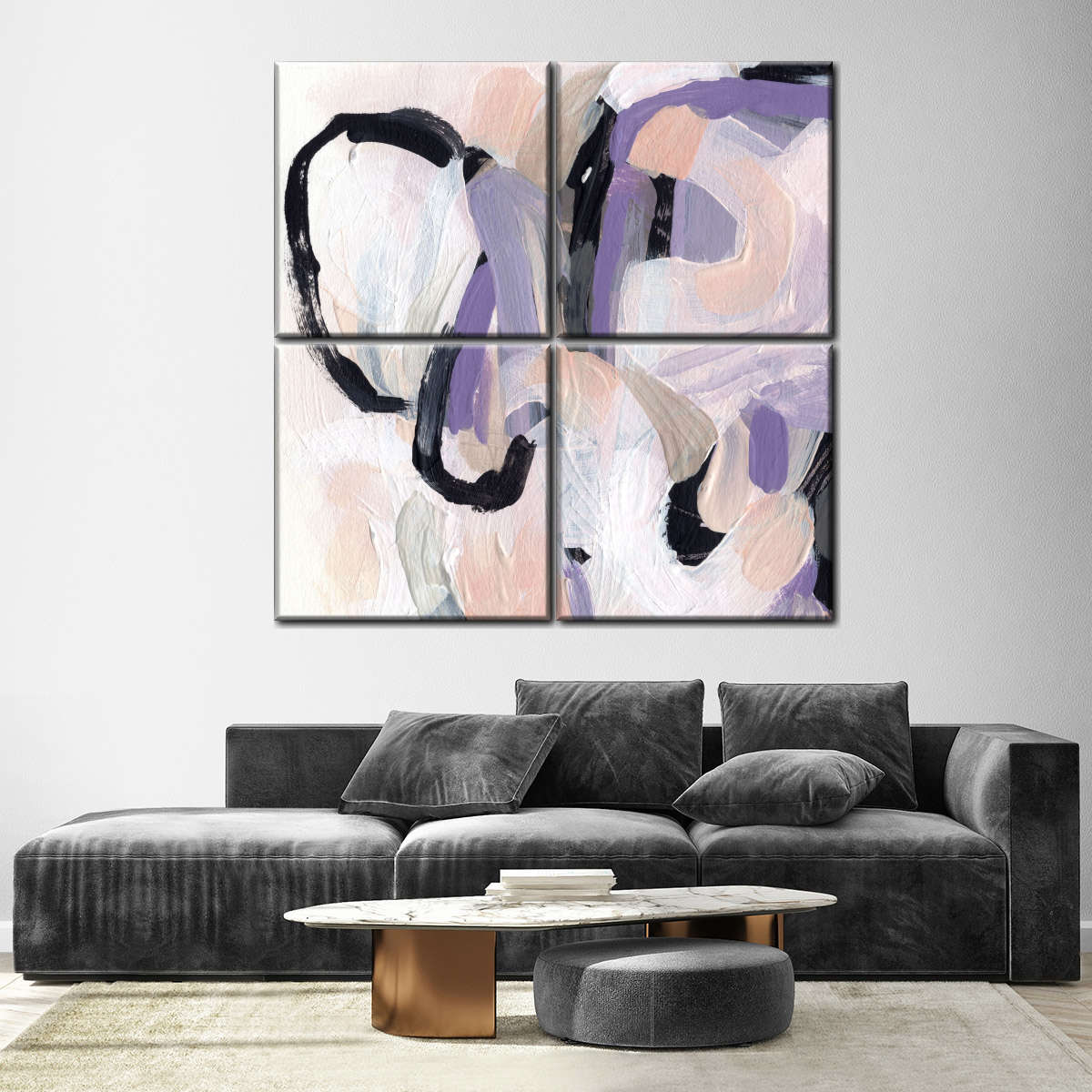 Pastel Brush Abstract IV Wall Art, styled in a living room