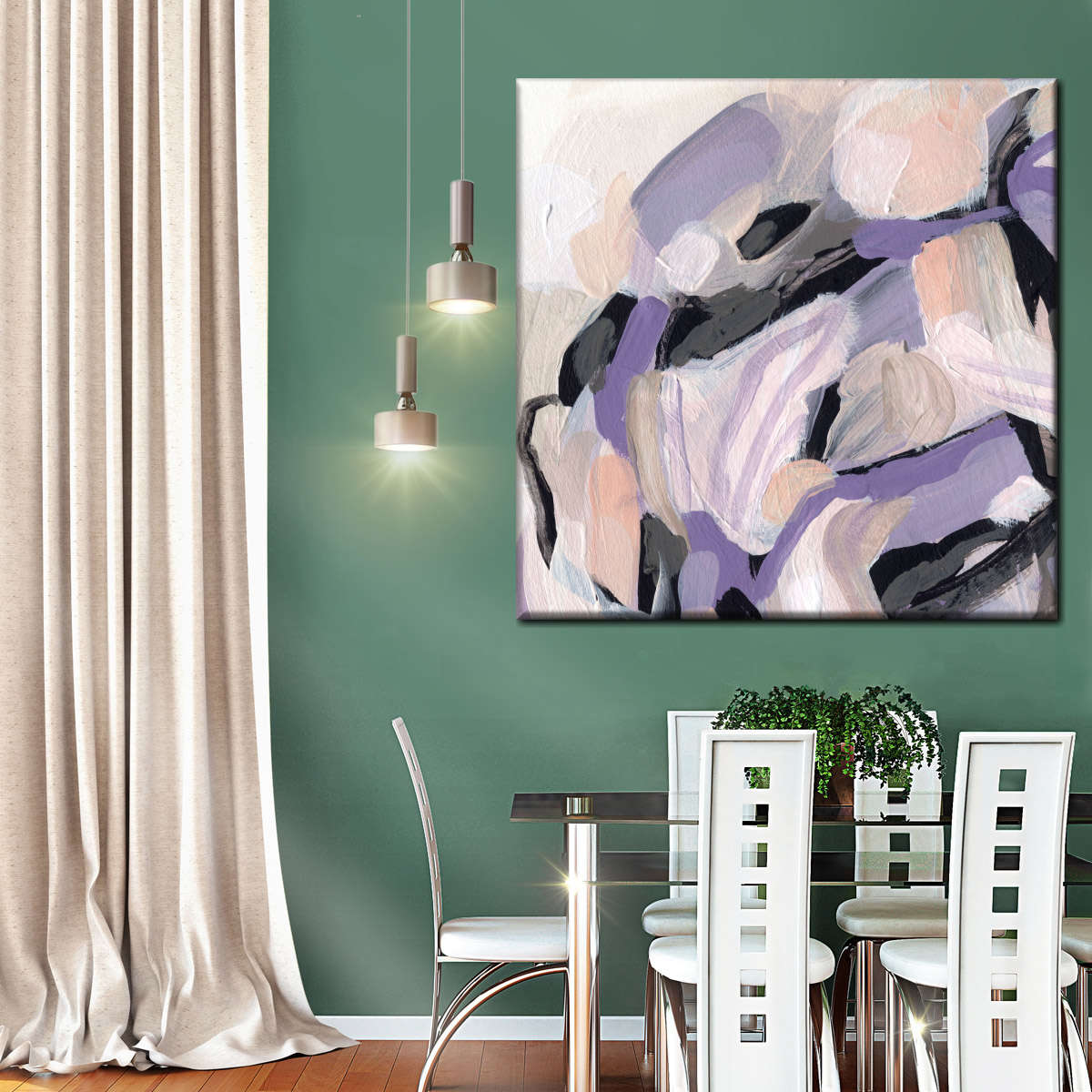 Pastel Brush Abstract V Wall Art, styled in a dining room