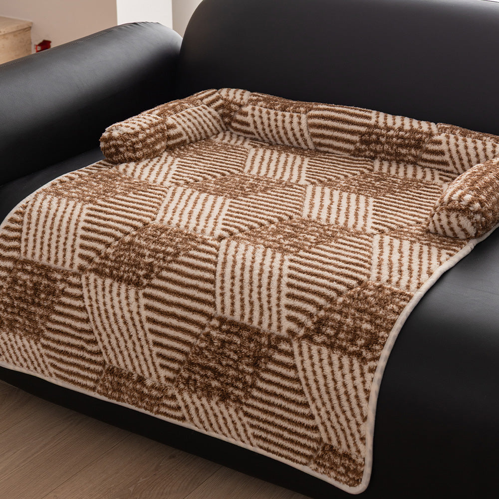 Patchwork Plush Bolster Pet Sofa Bed, cocoa finish