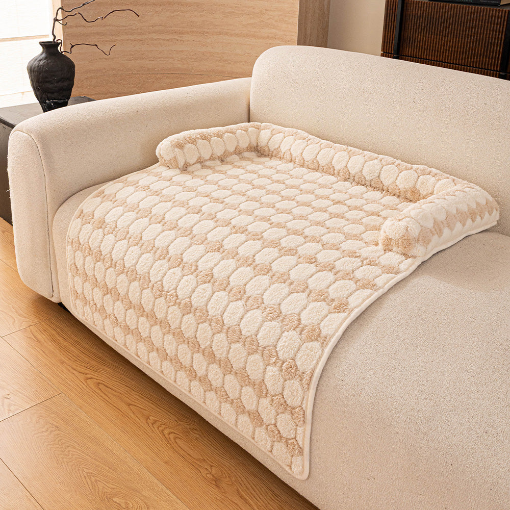 Raised Pebble Plush Bolster Pet Sofa Bed, cream finish