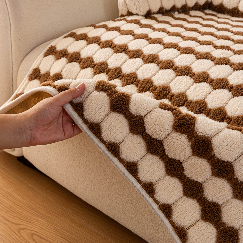 Raised Pebble Plush Bolster Pet Sofa Bed, corner and stitching detail