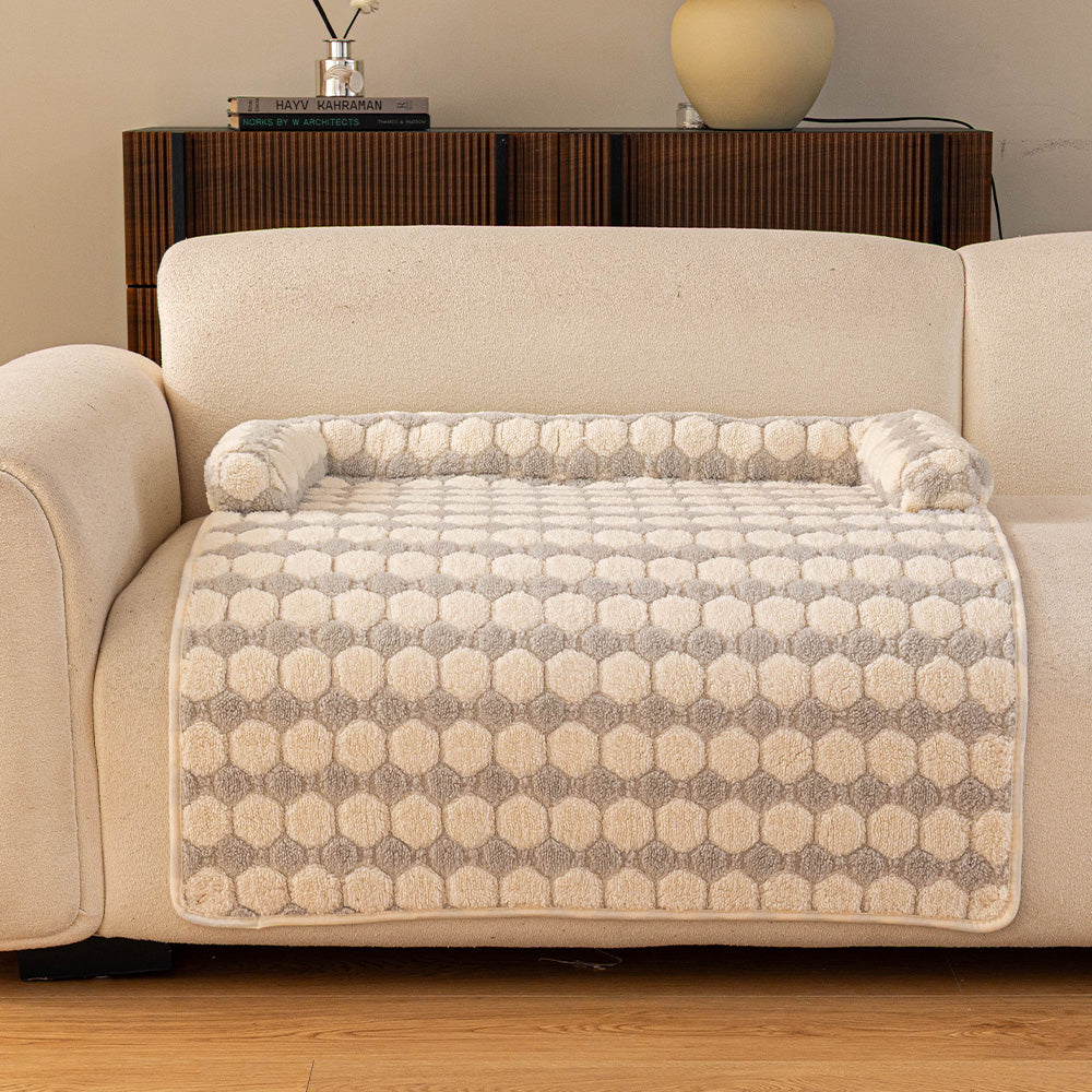 Raised Pebble Plush Bolster Pet Sofa Bed, grey finish