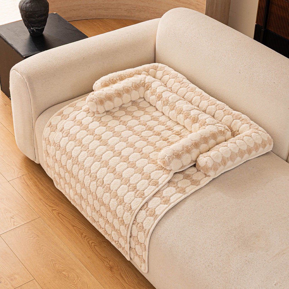 Raised Pebble Plush Bolster Pet Sofa Bed, top down view