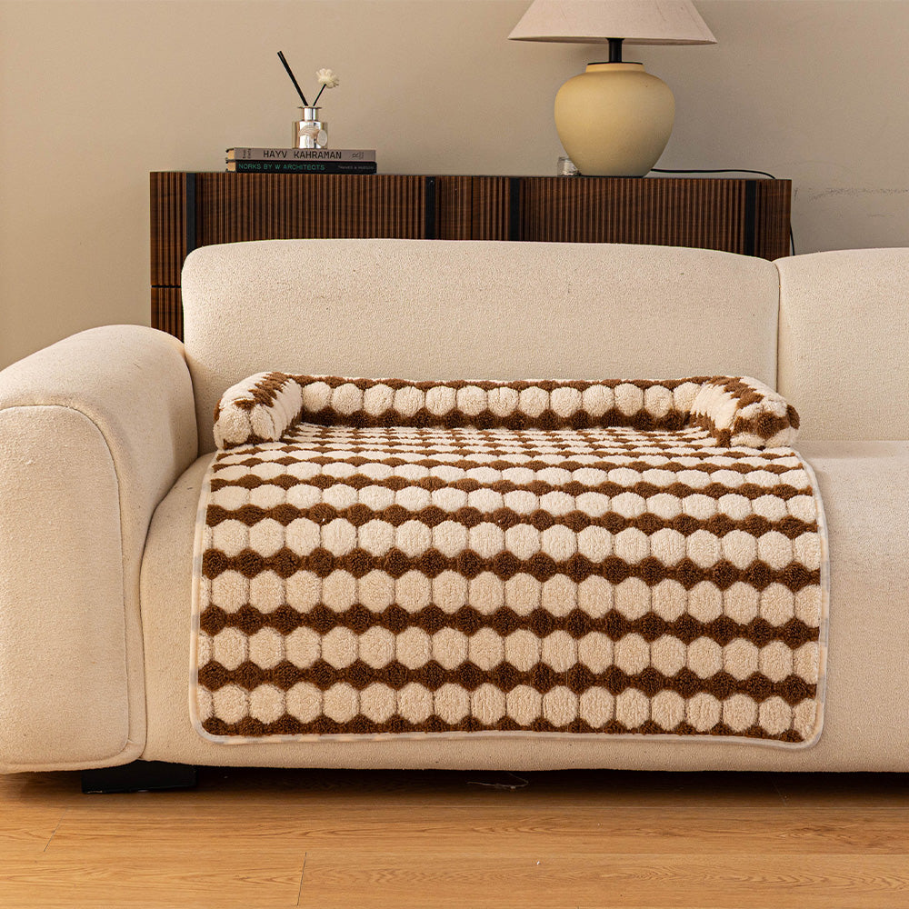 Raised Pebble Plush Bolster Pet Sofa Bed, cocoa finish