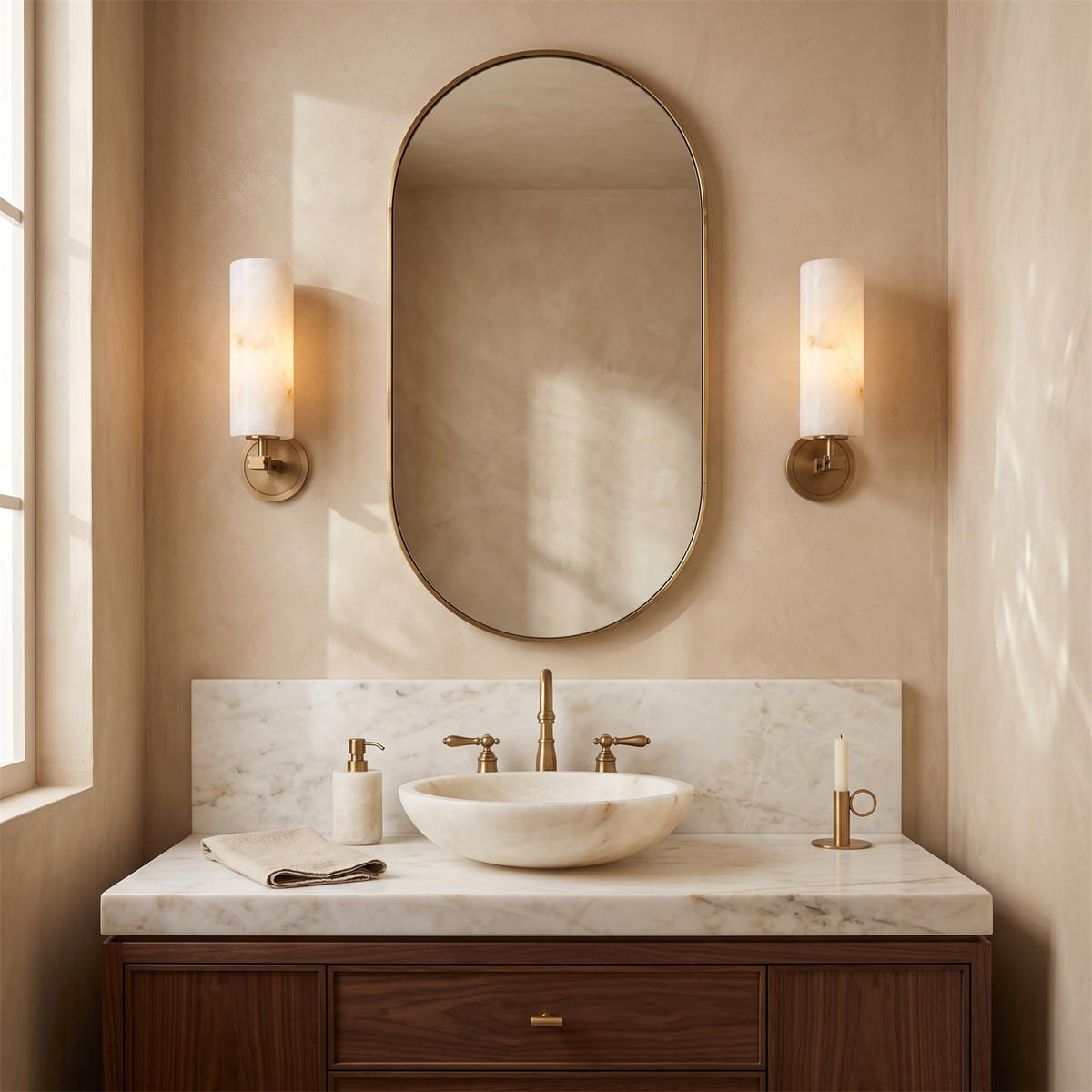 Ravelin Alabaster Wall Sconce, shade and material close up