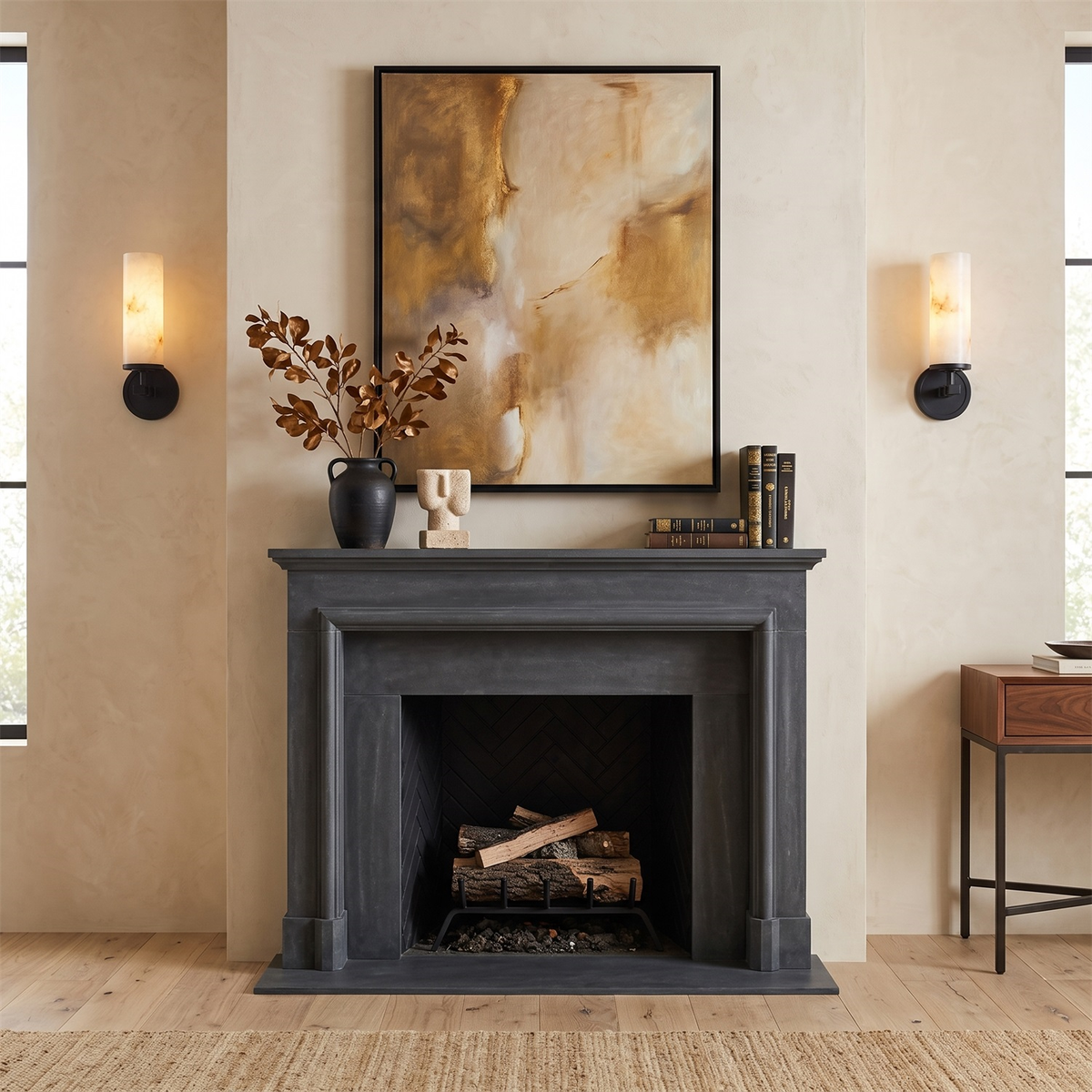 Ravelin Alabaster Wall Sconce, canopy and mount detail