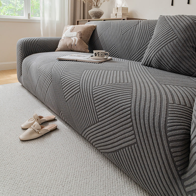 Ribbed Jacquard Velvet Sofa Slipcover, second draped and styled view