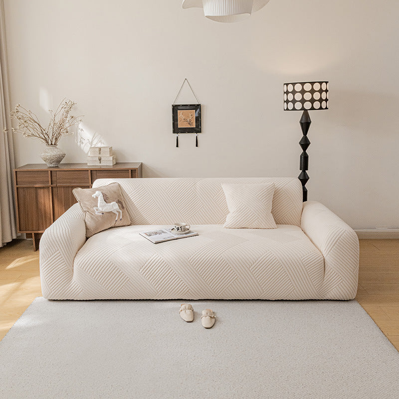 Ribbed Jacquard Velvet Sofa Slipcover, full flat lay view
