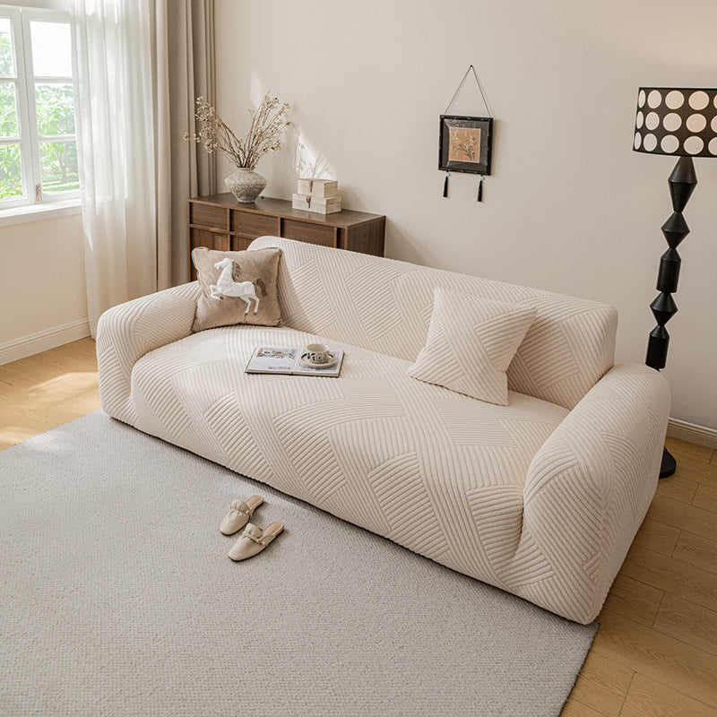Ribbed Jacquard Velvet Sofa Slipcover, corner and seam detail