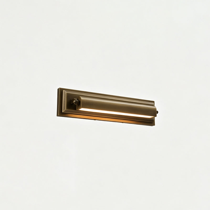 Roswell Linear Brass Wall Sconce, second lit in a styled room