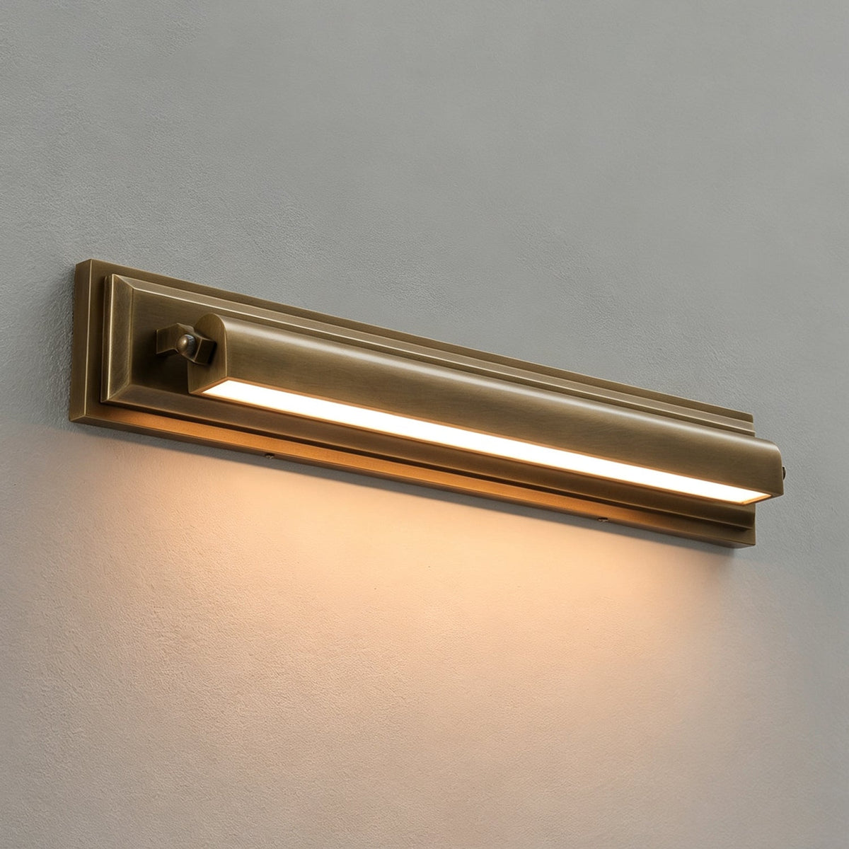 Roswell Linear Brass Wall Sconce, angled three quarter view