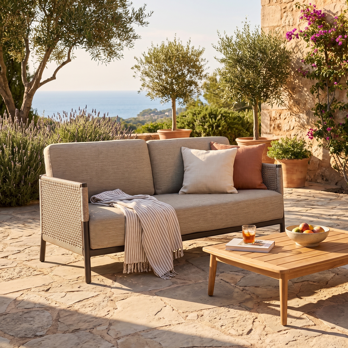 Saratoga Charcoal Aluminum Loveseat, side profile