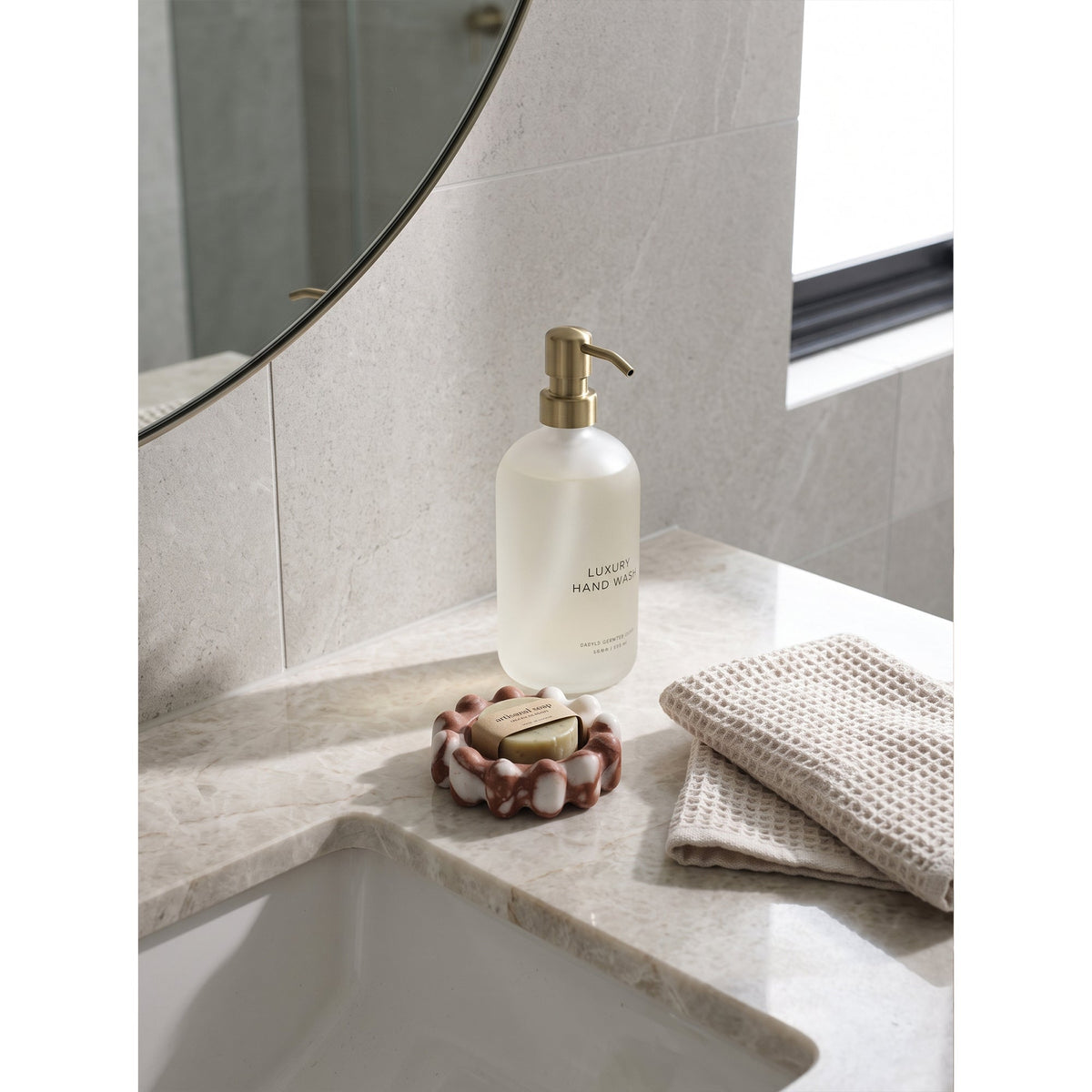 Scalloped Marble Catchall Dish, angled three quarter view